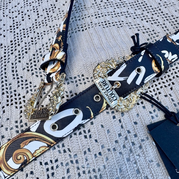 NWT Versace Belt Jeans Couture Collection Black & Yellow with Gold Buckle 90cm main image 10